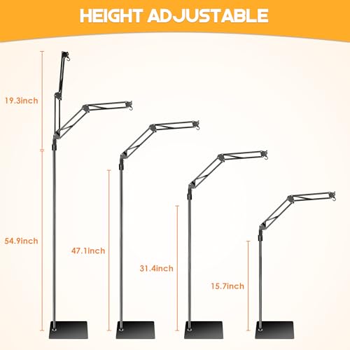 Reptile Heat Lamp Stand, Dual Reptile Light Stand with Two Flexible Bracket | Adjustable Heat Lamp Stand (15.7-74.3inch） with 360° Swing Arm and Anti tip Clip for Bearded Dragon Turtles Snake