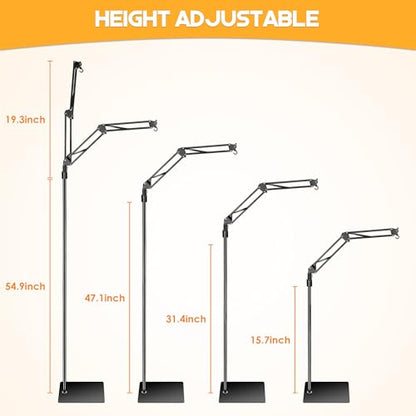 Reptile Heat Lamp Stand, Dual Reptile Light Stand with Two Flexible Bracket | Adjustable Heat Lamp Stand (15.7-74.3inch） with 360° Swing Arm and Anti tip Clip for Bearded Dragon Turtles Snake