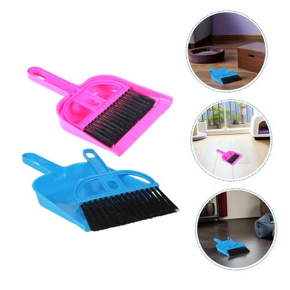 VILLCASE Mini Dustpan and Hand Broom Set 10pcs for Small Animal Cage Cleaning – Compact Reptile and Pet Habitat Cleaner for Hamsters, Hedgehogs, and Chinchillas in Bright Pink and Blue