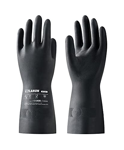 LANON Rubber Chemical Resistant Glove,Heavy-duty Work,Unlined,Black,XXLarge | Heavy-Duty Work,Cleaning,Waterproof,Unlined,Reusable,Comfortable,Durable,Non-Slip,Acid,Solvent,Alkali & mechanical risks. - size: 2X-Large (Pack of 1)