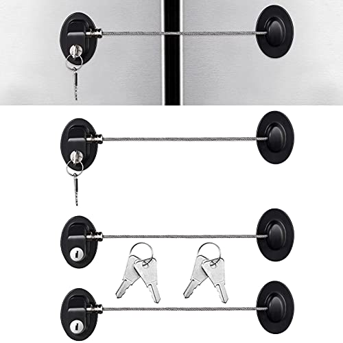 Hotop 4 Pack Cabinet Locks with Keys Refrigerator Fridge Locks Replacement with Steel Wire Self Adhesive Child and Baby Proofing Safety for File Drawers Deep Freezer Doors Latch(Black) - color: Black