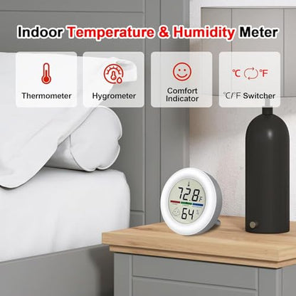 Reptile Tank Thermometer, Mini Digital Hygrometer Thermometer Gauge, Indoor Outdoor Temperature Humidity Meter for Greenhouse Humidors Incubators Reptile Terrarium Jars, Fahrenheit (℉) or Celsius(℃)