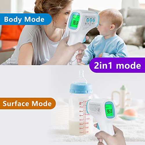 Digital Thermometer for Adults and Kids, No Touch Forehead Thermometer for Baby, 2 in 1 Body Surface Mode Infrared Thermometer with Fever Alarm and Instant Accuracy Readings - color: Light Blue