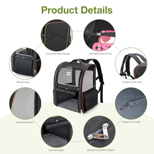 Large Cat Backpack Carrier Expandable Pet Carrier Backpack for Small Dogs Medium Cats Fit Up to 18 Lbs, Dog Backpack Carrier, Foldable Puppy Backpack Carrier for Travel, Black - color: Black