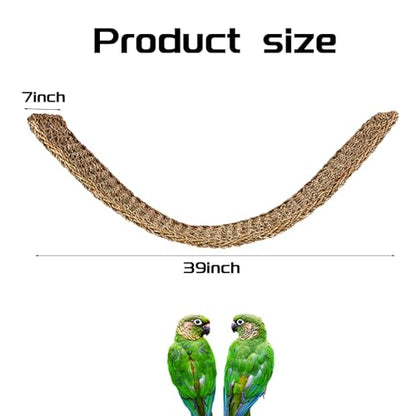 39 x 7 Inches Seagrass Mat, Natural Grass Woven Bird Net Hammock Mat, Climbing Rope Ladder Chew Toy, Cage Accessories for Parrots, Psittacines, Cockatiels, Hamsters, Lovebirds, Mice (2 Pack) - size: 39 x 7 Inch