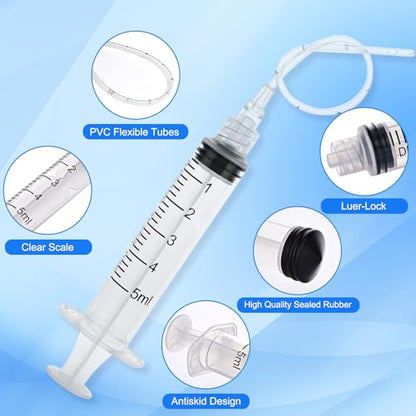 10 Pack 5ml Luer Lock Syringe - Syringes for Liquid with Soft Tube - Individually Pcakaged，Scientific Labs and Measuring, Refilling Inks - style: 5ml - 2.0mm Tube