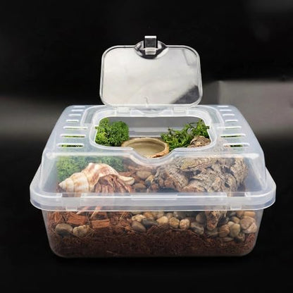 2 Pack Clear Portable Insect Reptile Terrarium Box with Handle Transparent Travel Case for Spider Snail Turtle Hermit Crab Gecko Insects Small Reptiles Amphibians