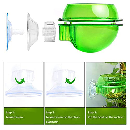 Suction Cup Reptile Feeder | Food - Grade Plastic Bowl for Gecko/Snake/Lizard | Translucent Water Nursery Basin with Secure Suction | Easy to Install & Move