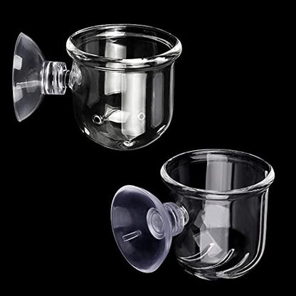 WEAVERBIRD Aquarium Crystal Glass Cone Feeder Red Worm Fish Tank Plant Shrimp Feeder Punch Cup Fish Feeding Cup with Suction Cup, 2 Pack