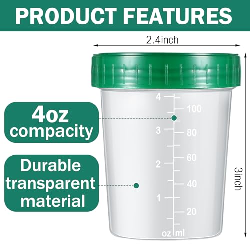 Geiserailie 100 Pcs Urine Cups 4oz Disposable Specimen Container,Green | Pee Cups for Testing, Leak Proof Screw on Lids for Safe Urinalysis Pee Stool Sample Collection Analysis - color: Green