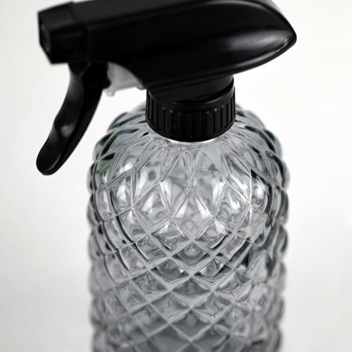 12Oz Glass Plant Spray Bottle, Gem Pattern Glass Sprayer, Watering Can with Black Plastic Top Pump, Handheld Watering Can for Indoor Outdoor Potted Plants and Greenery (Grey) - color: Gray