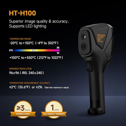Thermal Imaging Camera, 240×240 IRS, 25Hz, -4°F–1022°F | Adjustable Emissivity, 50° Wide Field of View, Fixed Focus Design, USB Image Export, Home & HVAC Inspection