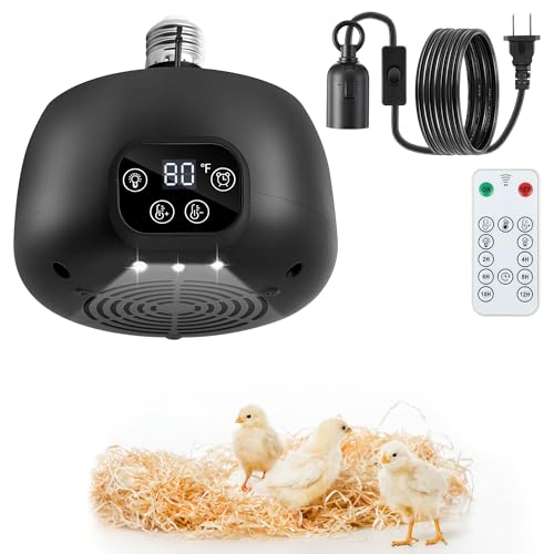 1 Pack Chicken Coop Heater with Remote, 200W Chicken Coop Warmer Temperature Control with Lights, Heat Lamps for Chickens with Digital Display and 5Ft Cable for Reptiles/Duck/Lizard