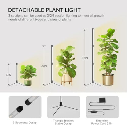 SANSI T10 Standing Grow Lights for Indoor Plants, Vertical Grow Light 4.4FT | PPFD 307 Plant Light 144 LEDs Full Spectrum, Adjustable Three-Stage, 5 Dimming, Timer 3/6/12h, 4000K, Wide Coverage Growth