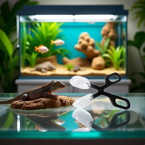 Black Reptiles Feeding Scooper Poop Cleaning Clamp Spoon-shaped Tips Feeder Tweezers Aquarium Tank and Terrarium Cleaning Tool,For Snakes Lizard Tarantulas Reptile Supplies Reptiles and Amphibians