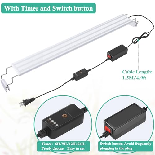 HITOP Full Spectrum LED Aquarium Light – 24-32" Classic Fish Tank Light with Timer, Aquarium Plant Light with Stable Extendable Brackets (24-32in) - size: 24-32in