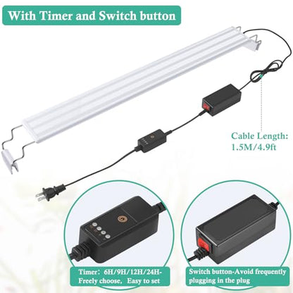 HITOP Full Spectrum LED Aquarium Light – 24-32" Classic Fish Tank Light with Timer, Aquarium Plant Light with Stable Extendable Brackets (24-32in) - size: 24-32in