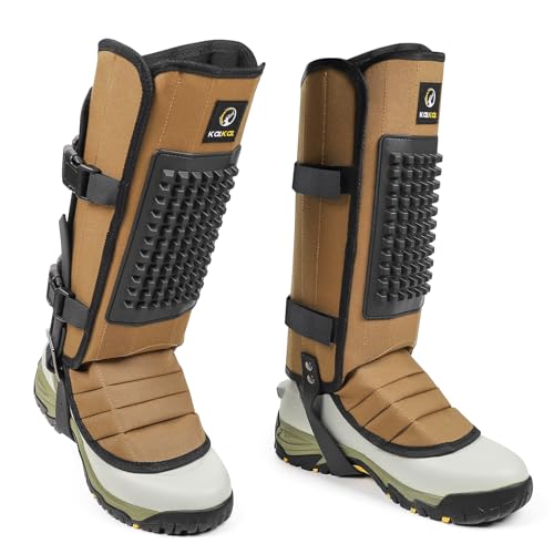 Snake Gaiters, 1200D Waterproof Snake Chaps Snake Gaiters for Men Women, Adjustable Snake Bite Protection Snake Guards for Legs Men, Snake Proof Gaiters for Hiking Hunting - color: Khaki