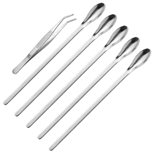 bvya Stainless Steel Medical Spoons Laboratory Sampling Spoon, Lab Utensils and Stainless Steel Tweezer, Pack of 6 - size: 7,9"