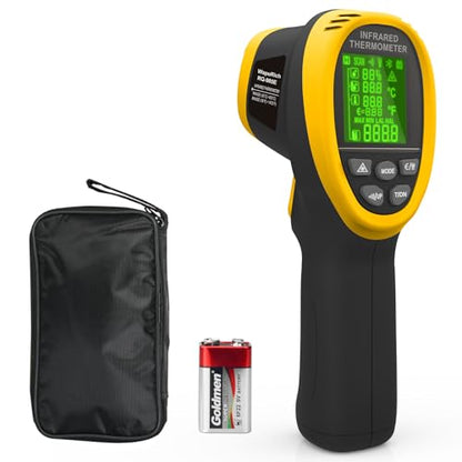 Infrared Thermometer Gun -58℉~1472℉, WapoRich Dual Laser Pyrometer, Non-Contact Digital Temp Gun w/Humidity, Ambient Temp & Dew Point, Temp Alarm for Cooking, BBQ, HVAC【NOT for Human】