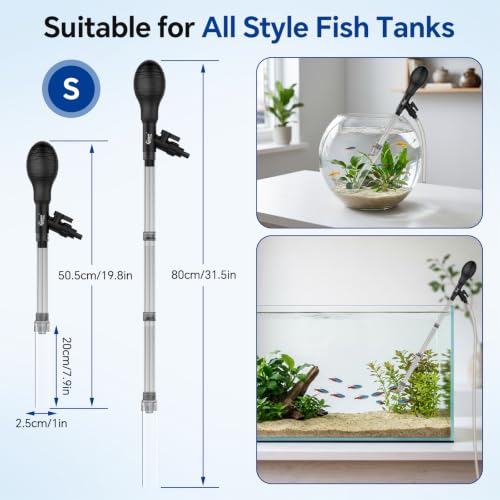 hygger Aquarium Gravel Vacuum Siphon, Adjustable Flow Manual Fish Tank Water Changer for Sand Cleaner with 6.5 Ft Hose, Suction Ball, Aquarium Gravel Cleaner Adjustable Length (Up to 30 Gal Tank) - size: S