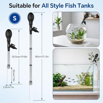 hygger Aquarium Gravel Vacuum Siphon, Adjustable Flow Manual Fish Tank Water Changer for Sand Cleaner with 6.5 Ft Hose, Suction Ball, Aquarium Gravel Cleaner Adjustable Length (Up to 30 Gal Tank) - size: S