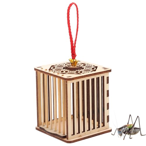 Balacoo Wooden Cricket Cage 6.3In, Hanging Reptile Habitat with Chinese Knot for Grasshoppers & Spiders, Ventilated Breeding Box for Indoor/Outdoor Use
