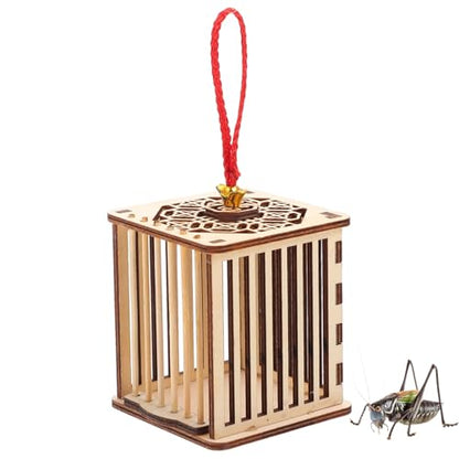 Balacoo Wooden Cricket Cage 6.3In, Hanging Reptile Habitat with Chinese Knot for Grasshoppers & Spiders, Ventilated Breeding Box for Indoor/Outdoor Use