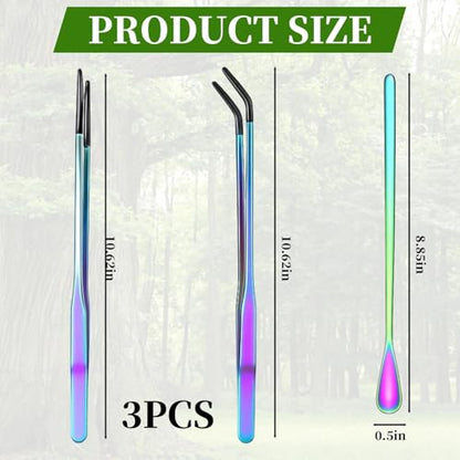3 Pack Reptile Feeding Tongs,Stainless Steel Feeding Tongs, Aquarium Tweezers with 10.6" Straight, Curved and Spoon Tips for Easy Feeding