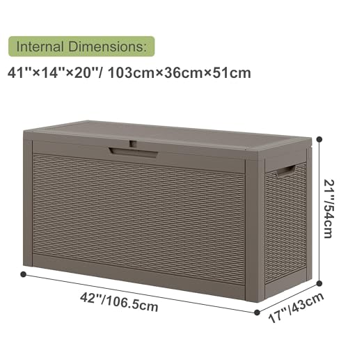 Outdoor Storage Box, Resin Deck Boxes Indoor and outdoor, Waterproof Storage Box Lockable Lid (Grey,60 Gallon) - color: Rattan Grey, style: 60 Gallon