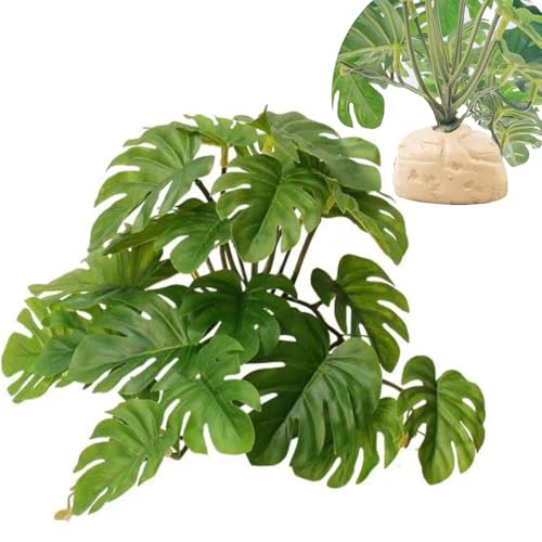 Fake Reptile Plants for Terrarium,Habitat Decor,Artificial Plant | Reptile Terrarium Decor,Fake Plants with Base for Bearded Dragon Gecko Tortoise Snake Tank Accessories-Monstera - color: Monstera Deliciosa