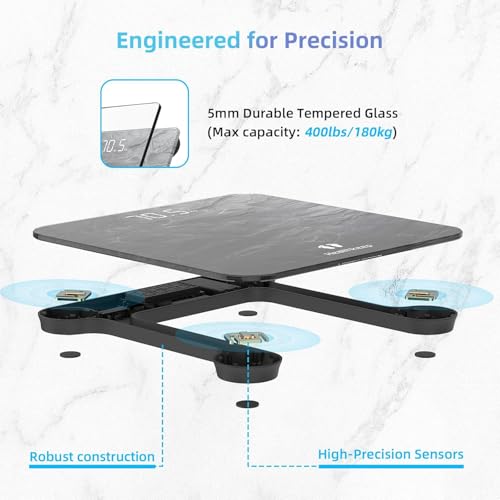 Healthkeep Digital Bathroom Scale, High Precision, with Step-On Technology, LED Display, Slim Design, Max. 180 kg/400 lb, Marbled Gray - color: Gray 400lb