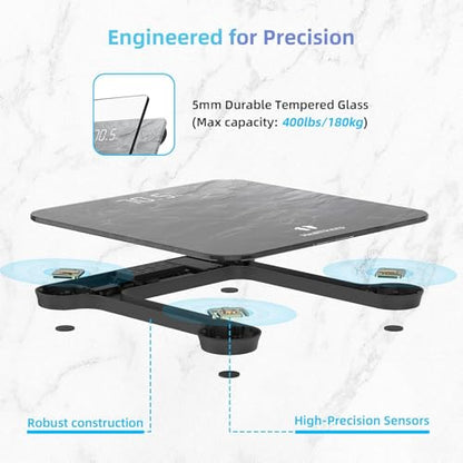 Healthkeep Digital Bathroom Scale, High Precision, with Step-On Technology, LED Display, Slim Design, Max. 180 kg/400 lb, Marbled Gray - color: Gray 400lb