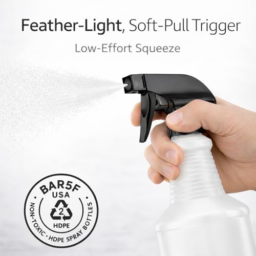 Bar5F 24 oz Spray Bottle Fine Mist and Spray- BPA-Free, Multipurpose | B5F Bottle System, Perfect for Light Cleaning, Gardening, Hydrogen Peroxide, Rubbing Alcohol, Leak-Proof, USA - style: Black (2-Pack) 24-Ounce