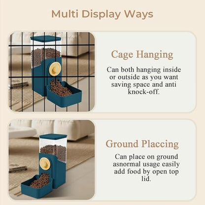 41 oz Hanging Gravity Feeder for Small Animals, Rabbits & Guinea Pigs | Adjustable Cage Height | No-Open-Cage Refill | Space-Saving | Clear Reservoir | Versatile Food Compatibility - color: Dark Blue