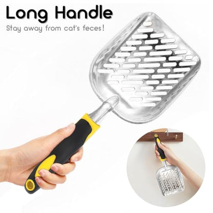 Cat Litter Scoop-Metal Cat Scooper-Long Handle Scoop,Cat Scooper-Poop Sifting-Mesh Shovel-Suitable for Cat Litter Box, (Yellow) - color: Yellow, size: L