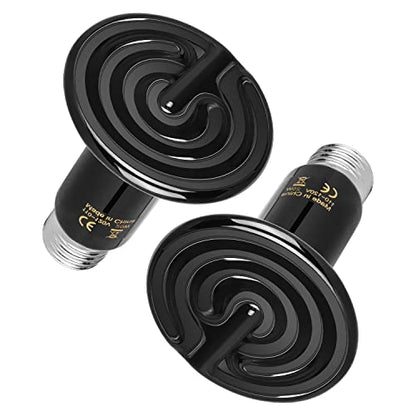 Simple Deluxe 25W Ceramic Heat Lamp, Reptile Heat Bulb Emitter, No Light Emitting Brooder Coop Heater for Amphibian Pet & Incubating Chicken, Black, 2 Pack - size: 25 Watts
