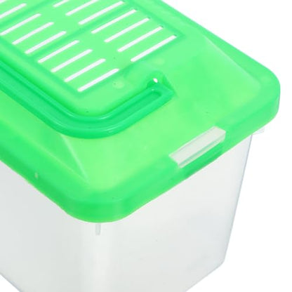 SHINEOFI Portable Turtle Box and Handheld Fish Tank Reptile Carrier for Travel, Plastic Aquarium with Handle, Medium Green Pet Transport Container for Hamsters and Small Reptiles