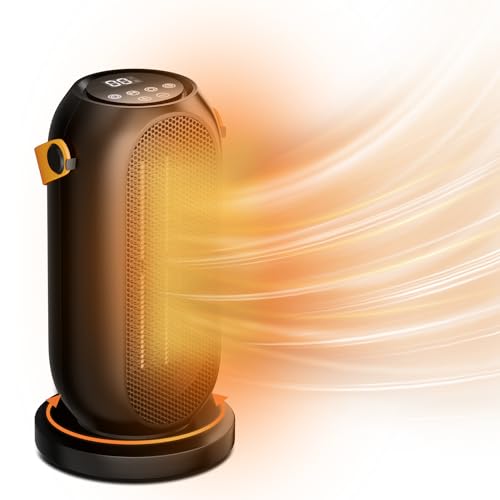 Magshion Portable Electric Heater Small Mini Heaters Indoor Use, 3 Modes Thermostat, 12h Timer Portable Personal Heater PTC Rapid Heater Quick Safety Heating for Office Room Desk Home - size: Round - 1200W - Button