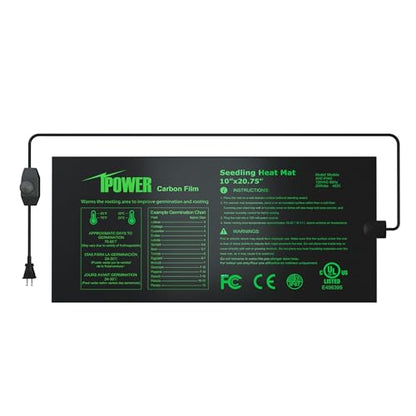 iPower Seeding Heat Mat with Thermostat Temperature Adjustable Knob, Durable Warm Hydroponic Plant Germination Starting Pad - size: 10" x 20.75", style: with Adjustable Knob