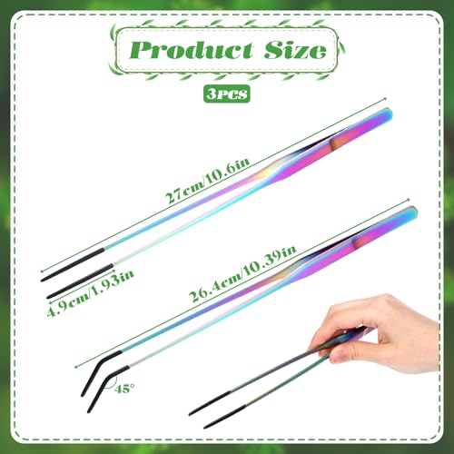 2 Pcs Stainless Steel Reptile Feeding Tongs with Rubber Tip, Aquarium Tweezers, Straight Curved Tweezers, Feeder Tools for Bearded Dragon, Lizards, Terrarium Supplies (10.6 Inch, Color)