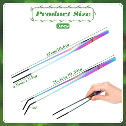 2 Pcs Stainless Steel Reptile Feeding Tongs with Rubber Tip, Aquarium Tweezers, Straight Curved Tweezers, Feeder Tools for Bearded Dragon, Lizards, Terrarium Supplies (10.6 Inch, Color)