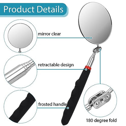 Telescoping Flexible Circular Mirror - 360 Rotation with Extended Handle - Round Inspection Mirror for Vehicle Condition (3 Inch Dia) - size: 3 Inch