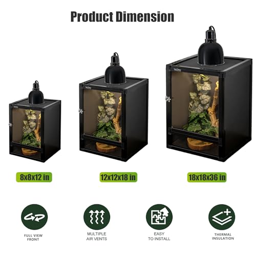 18"x18"x36" Hybrid Reptile Enclosure Cage with Aluminum Frame, PVC Side & Back Panels, Interchangeable Screen & Acrylic Front Doors, Ventilated Top, Ideal for Chameleon & Arboreal Reptiles - size: 18x18x36 inch-two doors