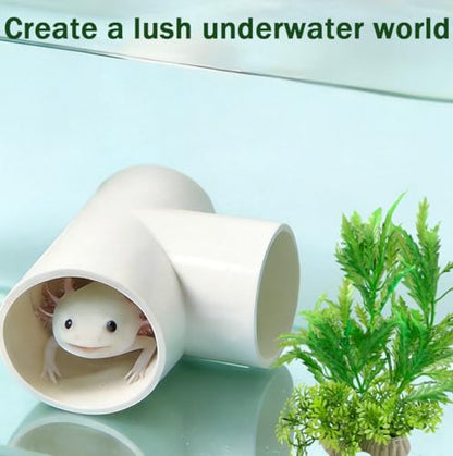 3 PCS Axolotl Hide Tube with 3 Holes, 2 Artificial Plants for Aquarium, Safe Cave and Aquatic Green Plant Set, Aquarium Decor Set for Axolotl, Fish, Turtles Tank Decorations Accessories