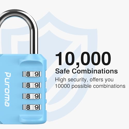 Puroma 1 Pack Combination Lock Locker 4 Digits Combo Padlock Gym Sky Blue | For School Gate Fence Toolbox Hasp Storage, Outdoor, Resettable, Weatherproof, Side Window, Crack Cut Resist, Hardened Steel - color: Sky Blue