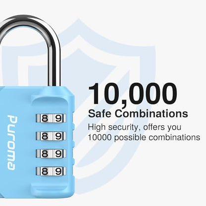 Puroma 1 Pack Combination Lock Locker 4 Digits Combo Padlock Gym Sky Blue | For School Gate Fence Toolbox Hasp Storage, Outdoor, Resettable, Weatherproof, Side Window, Crack Cut Resist, Hardened Steel - color: Sky Blue