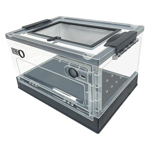 Large Portable Reptile Tank with Multi-Observation Perspective Foldable and Bottom Pulley, Ideal Habitat for Gecko, Frog, Spider and so on (Black) - color: Black