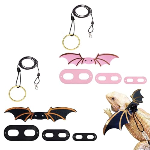 Bearded Dragon Leash and Harness Set - Adjustable Three Sizes (S/M/L) Escape-Proof Harness, with Gold-Black and Pink-Gold Wing Design | Suitable for Lizards, Iguanas, and Small Reptiles