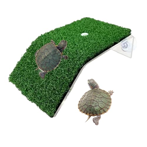 alfyng Small Turtle Resting Basking Platform, Simulation Grass Turtles Ramp, Lawn Tortoise Climbing Ladder Resting Terrace Turtle Dock Floating Décor for Reptile Frog Terrapin - size: S